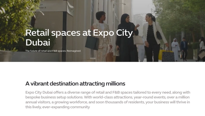 Expo City Dubai retail spaces webpage copy by Mahmoud Mujahed, bilingual copywriter