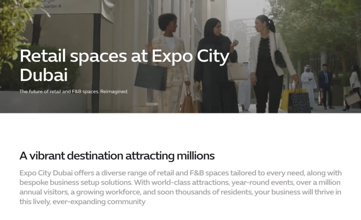 Expo City Dubai retail spaces webpage by Mahmoud Mujahed, English Arabic copywriter